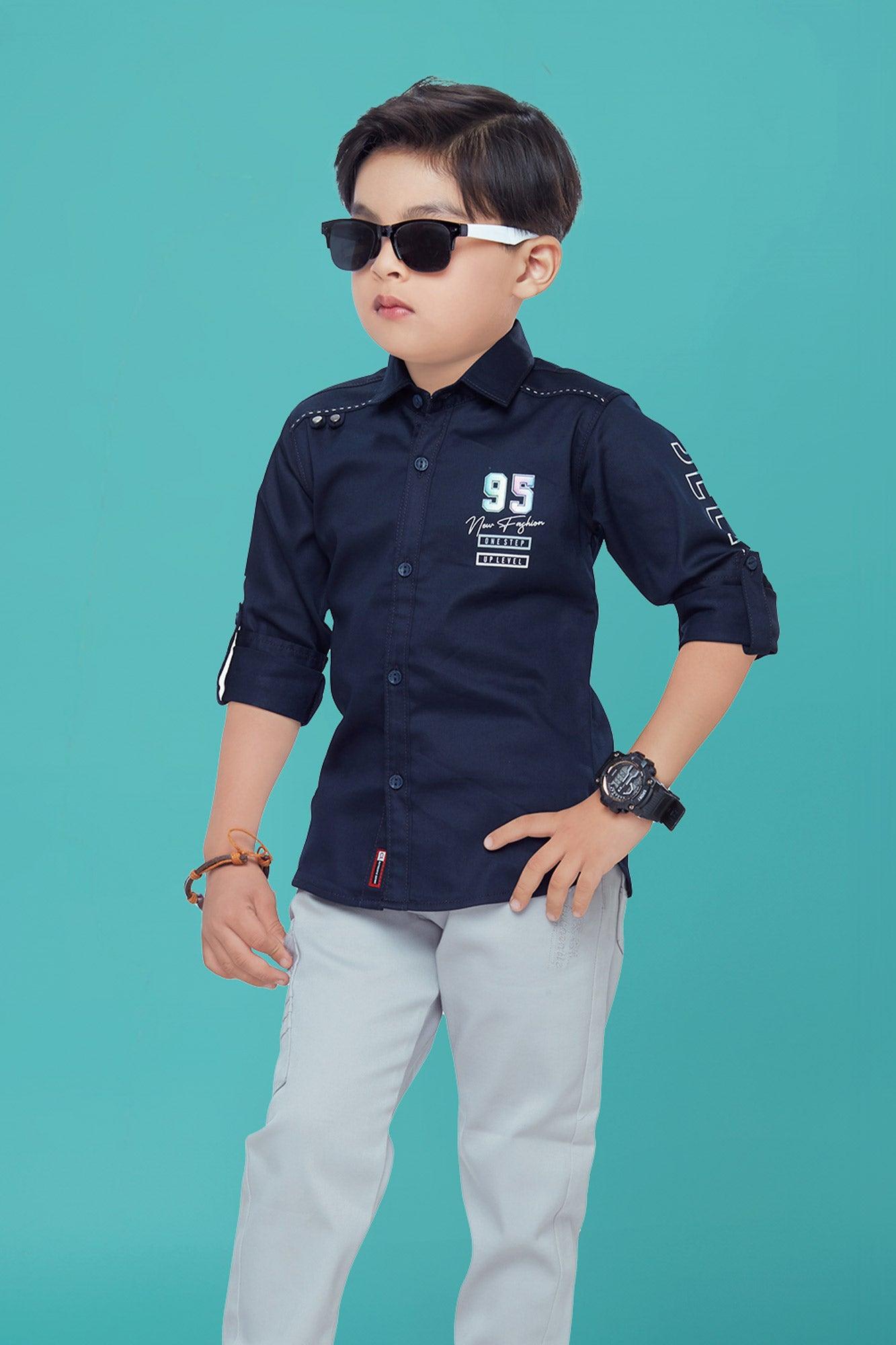 Stylish Kids' Navy Blue Shirt and Grey Pants Set - Lagorii Kids
