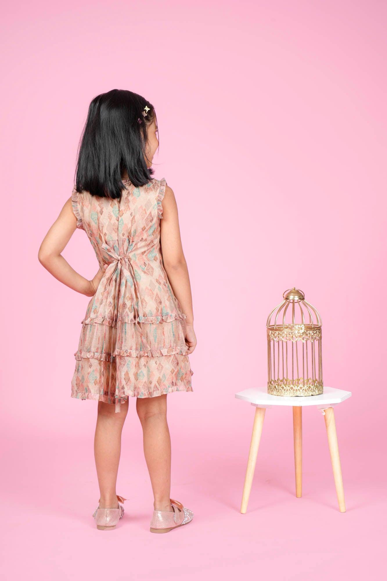 Stylish Layered Sand-Colored Cotton Frock: Perfect Casual Wear for Girls. - Lagorii Kids