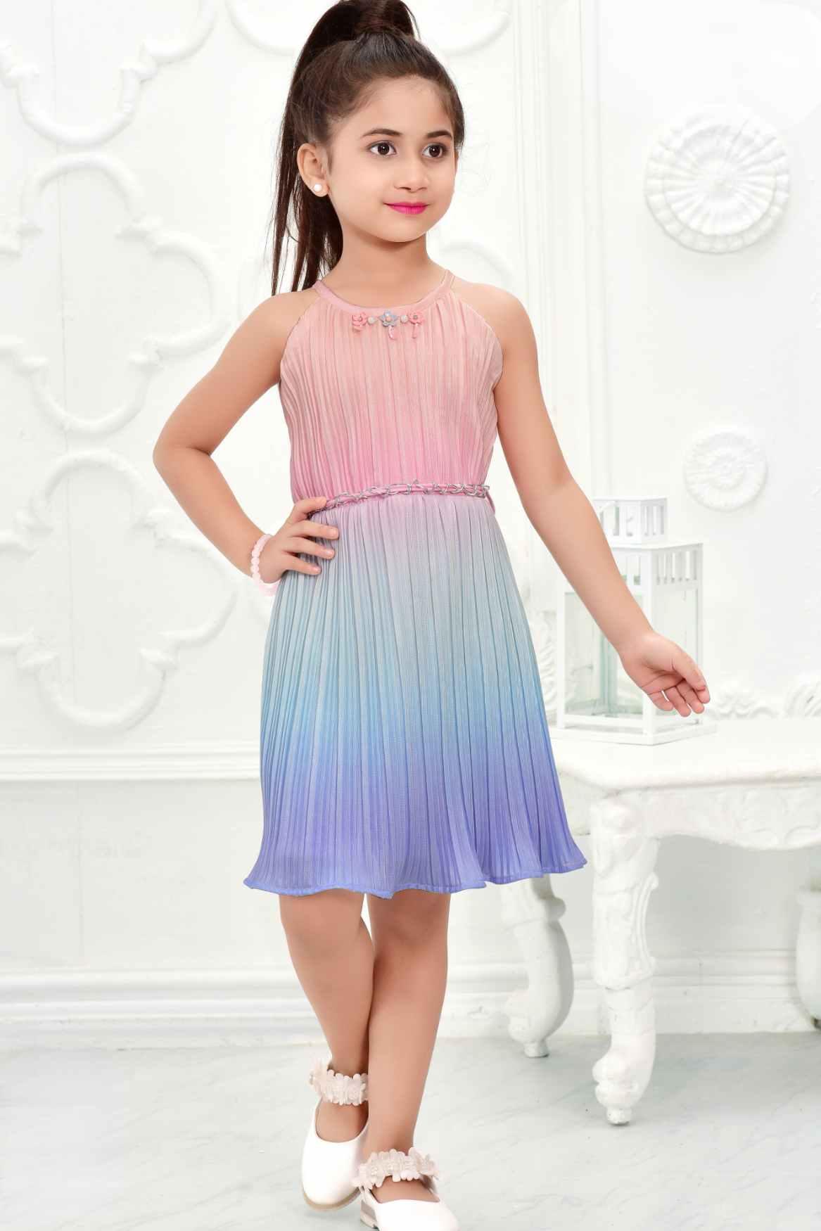 Stylish Pink And Blue Party Wear Dress For Girls - Lagorii Kids