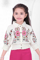 Stylish Printed White Top With Pink Palazzo Set For Girls - Lagorii Kids