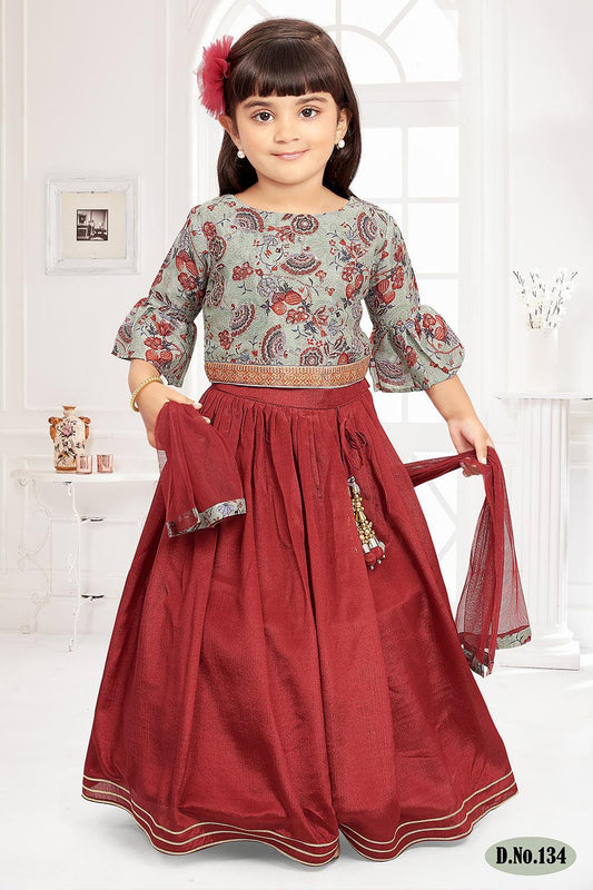 Stylish Traditional Grey and Maroon Lehenga Choli for Girls. - Lagorii Kids