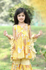 Sunshine Blooms: Yellow Floral Printed Palazzo Set for 1-6 Year Girls. - Lagorii Kids