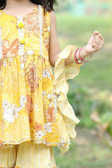 Sunshine Blooms: Yellow Floral Printed Palazzo Set for 1-6 Year Girls. - Lagorii Kids