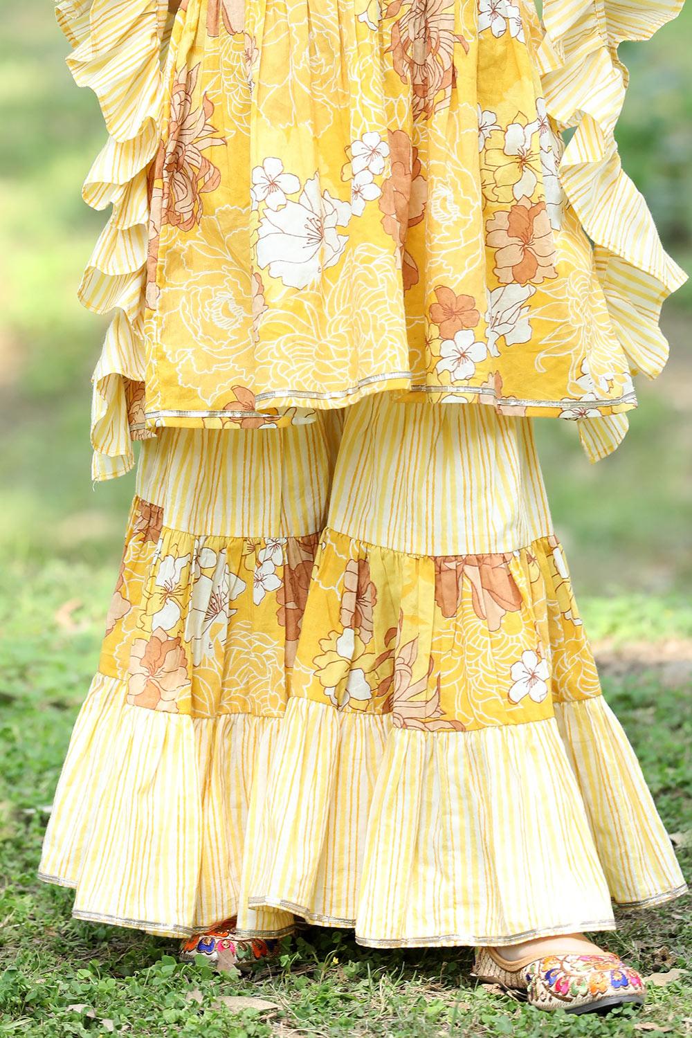 Sunshine Blooms: Yellow Floral Printed Palazzo Set for 1-6 Year Girls. - Lagorii Kids