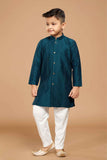 Teal Blue Kurta Set With White Pant For Boys - Lagorii Kids