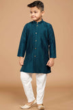 Teal Blue Kurta Set With White Pant For Boys - Lagorii Kids