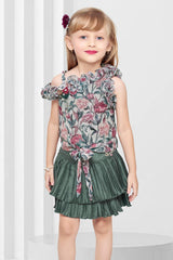 Teal Dream: Floral Print Top & Skirt Set for girls. - Lagorii Kids