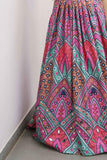 Teal Green & Pink Printed Ghagra-Choli Set With Elegant Mirror Work For Girls - Lagorii Kids