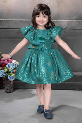 Teal green sequins frock fork girls - Lagorii Kids