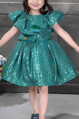 Teal green sequins frock fork girls - Lagorii Kids