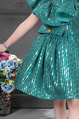 Teal green sequins frock fork girls - Lagorii Kids