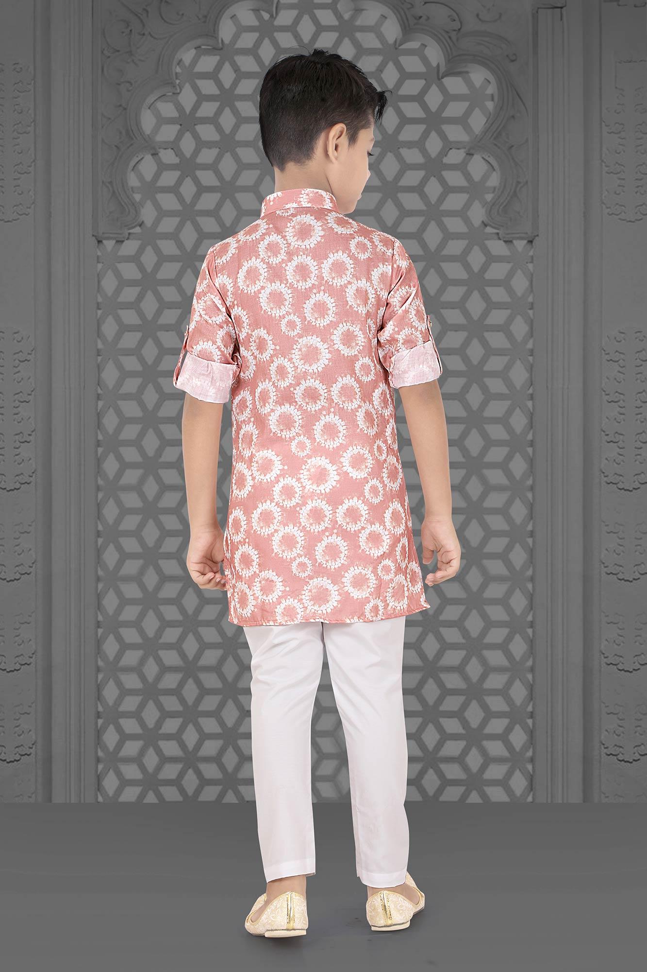 Tie and Die Printed Pink Kurta Set For Boys - Lagorii Kids