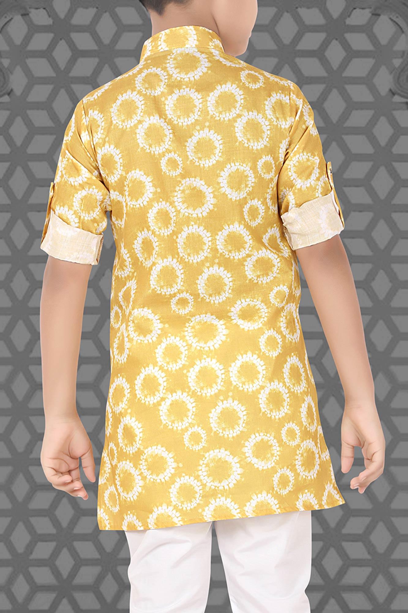 Tie And Die Yellow Kurta Set For Boys - Lagorii Kids