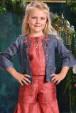 Tomato Red Crop Top and Palazzo Set with Blue Overcoat for Girls - Lagorii Kids