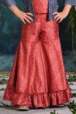 Tomato Red Crop Top and Palazzo Set with Blue Overcoat for Girls - Lagorii Kids