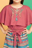Tomato Red Elegance: Cap-Style Top and Printed Palazzo Pant Set for girls. - Lagorii Kids