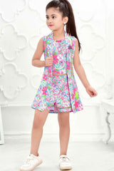 Trendy Pink Floral Printed Shorts And Crop Top Set For Girls - Lagorii Kids