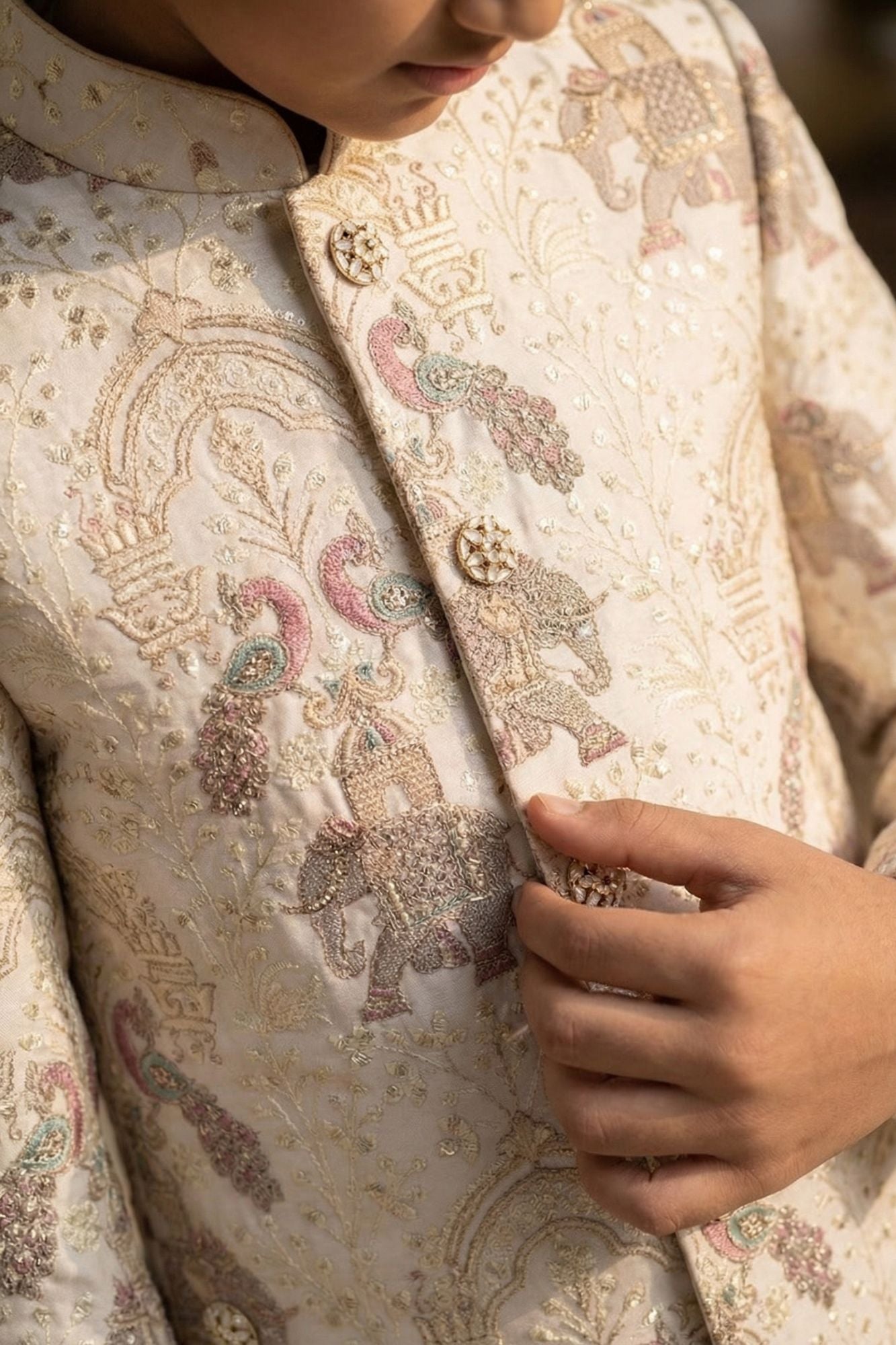 Ivory Heritage Embroidered Sherwani Set For Boys