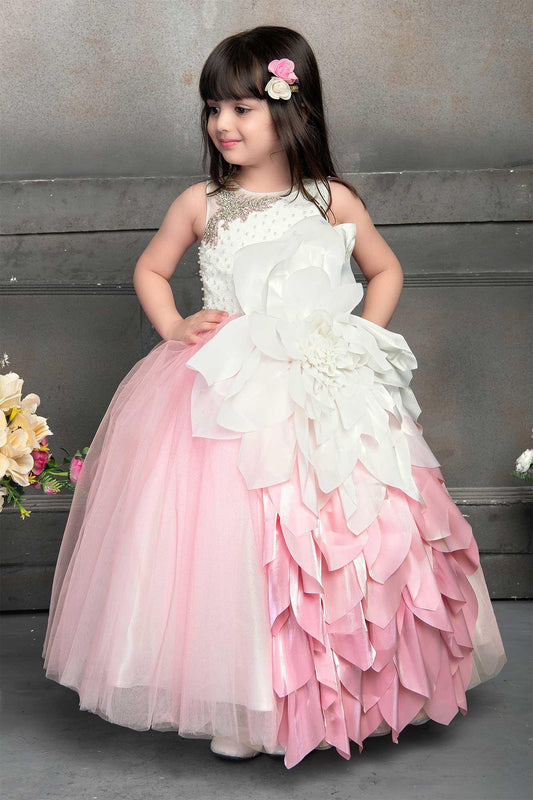 whimsical white and pink party wear ballroom gown lagorii kids