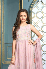 Whispering Petals: Light Pink Georgette Palazzo Set for Girls. - Lagorii Kids