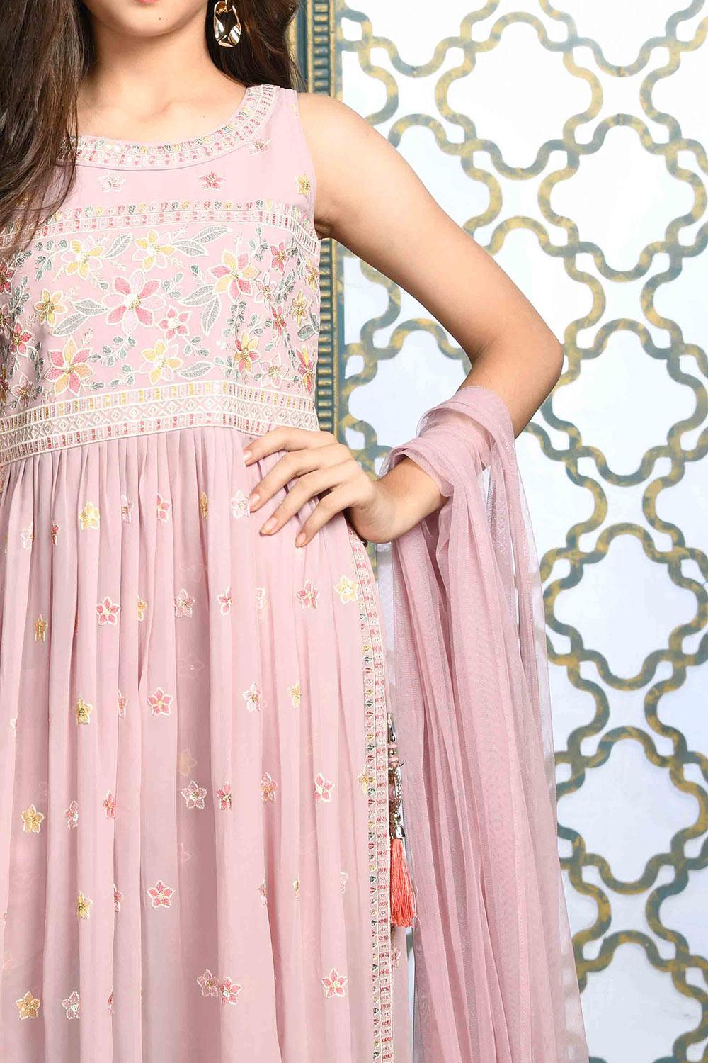Whispering Petals: Light Pink Georgette Palazzo Set for Girls. - Lagorii Kids