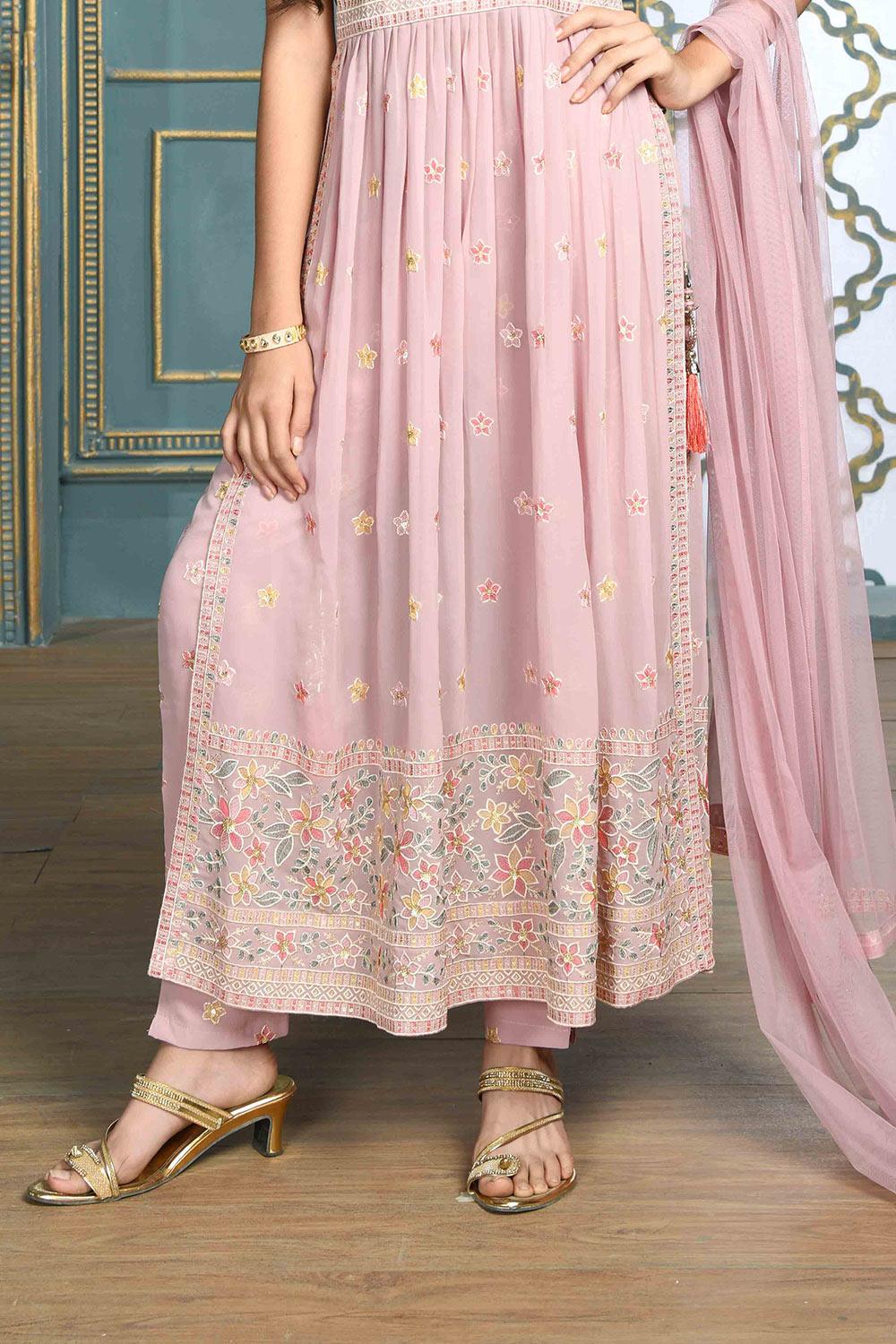 Whispering Petals: Light Pink Georgette Palazzo Set for Girls. - Lagorii Kids