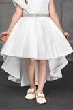 White High Low Satin Partywear Frock With Stone Work For Girls - Lagorii Kids
