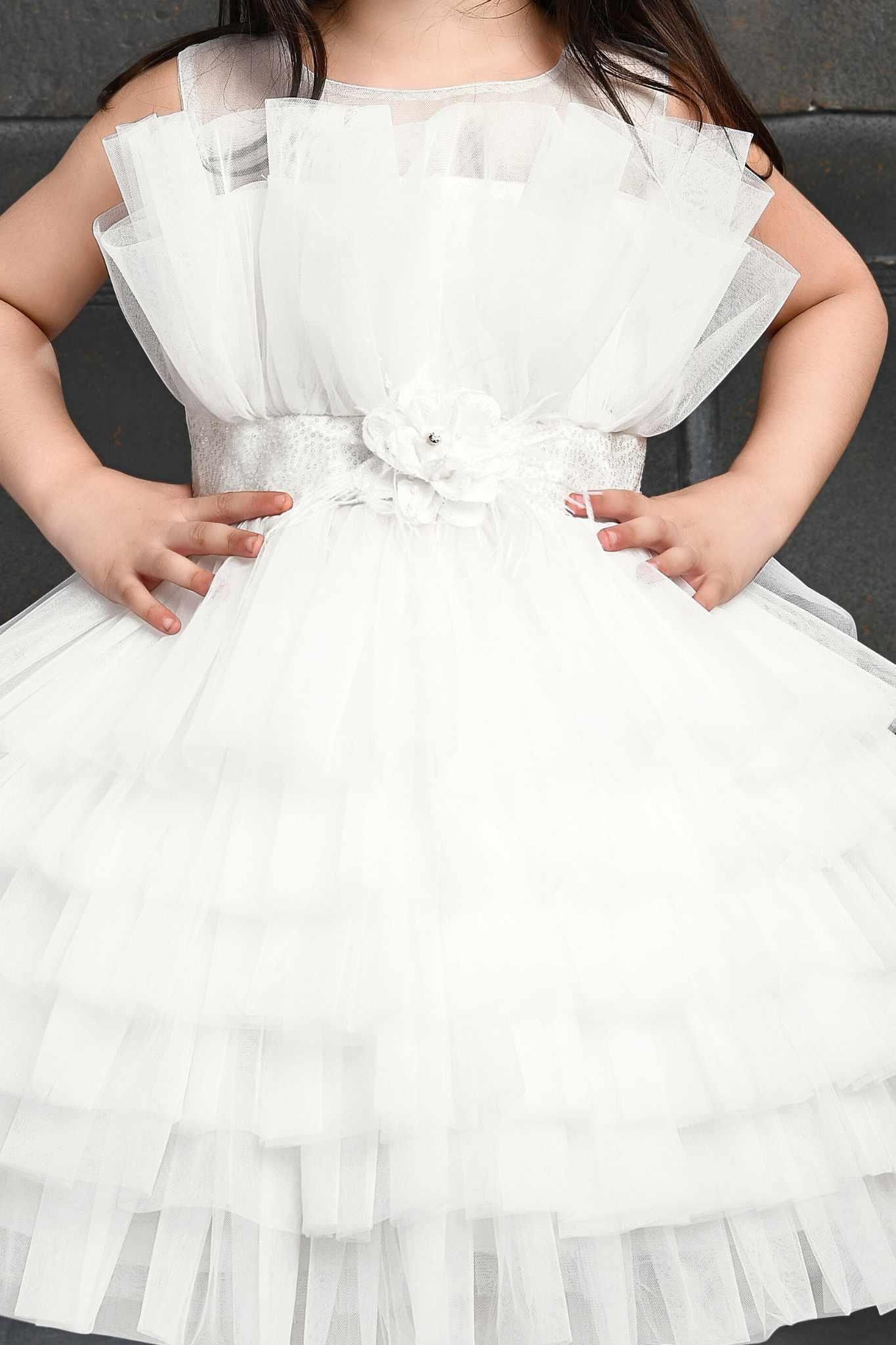 White Multi- Layered Party Wear Frock - Lagorii Kids