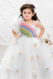 White Net Gown With Rainbow Pattern Ruffle Design For Girls - Lagorii Kids