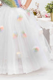 White Net Gown With Rainbow Pattern Ruffle Design For Girls - Lagorii Kids