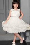 White Ruffle Frock With Floral Embellishment For Girls - Lagorii Kids