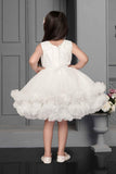 White Ruffle Frock With Floral Embellishment For Girls - Lagorii Kids