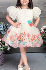 White sequin and thread work frock - Lagorii Kids