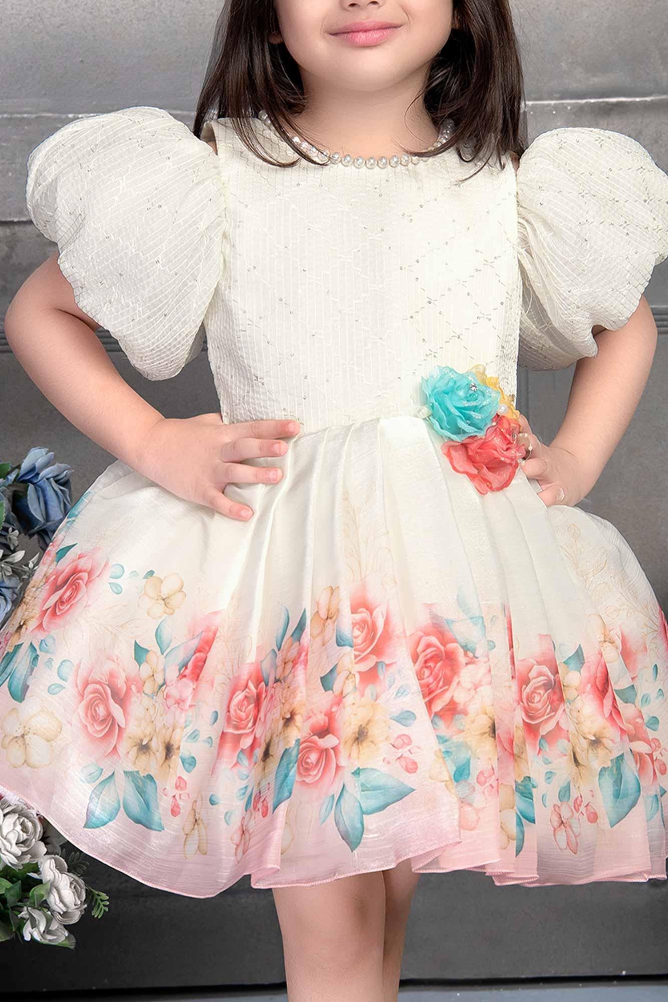 White sequin and thread work frock - Lagorii Kids