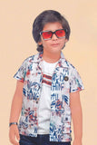White T-Shirt With Multicolor Overcoat And Denim Shorts Set For Boys - Lagorii Kids
