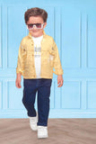White T-Shirt With Yellow Over Coat Set For Boys - Lagorii Kids