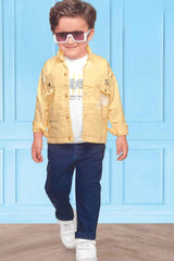 White T-Shirt With Yellow Over Coat Set For Boys - Lagorii Kids