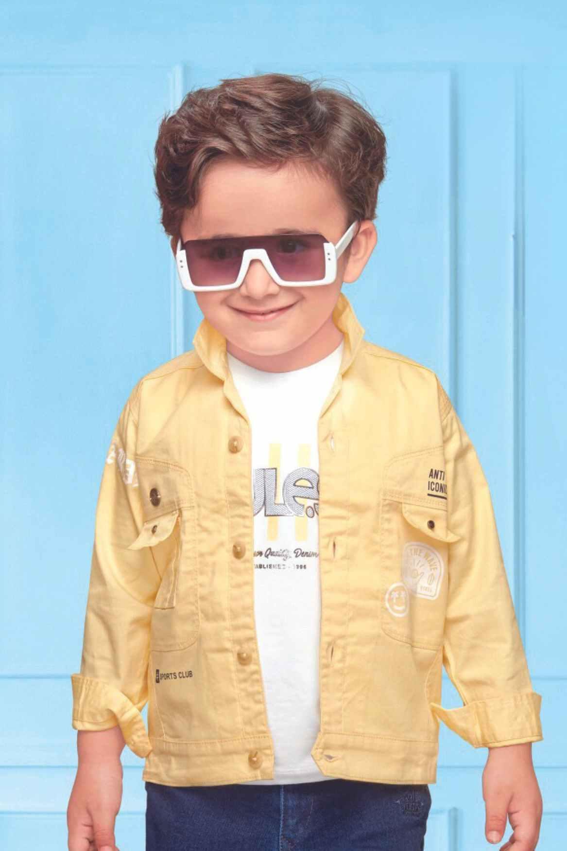 White T-Shirt With Yellow Over Coat Set For Boys - Lagorii Kids