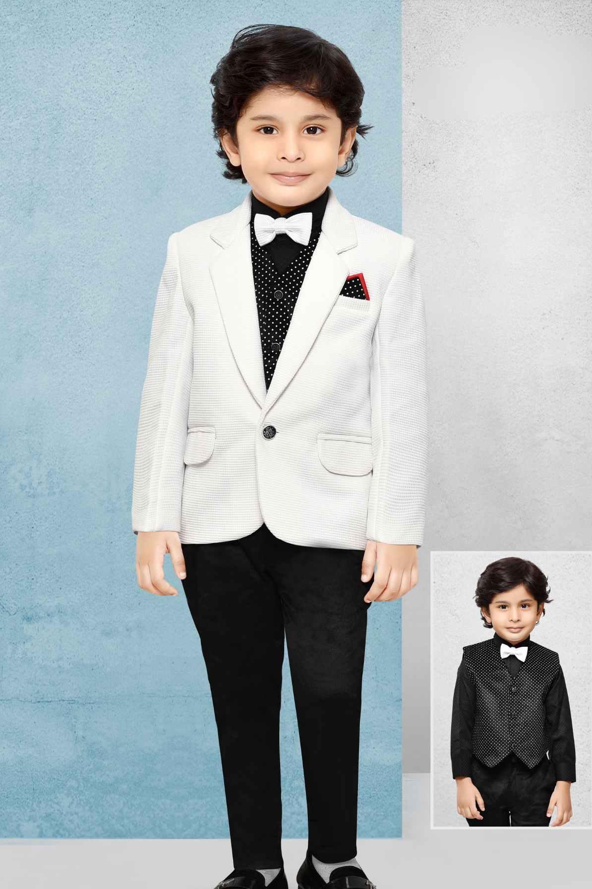 White Tuxedo With Black Pant for Boys - Lagorii Kids