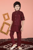 Wine Red Kurta Set with Waistcoat for Boys - Lagorii Kids