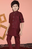 Wine Red Kurta Set with Waistcoat for Boys - Lagorii Kids