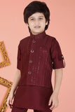 Wine Red Kurta Set with Waistcoat for Boys - Lagorii Kids