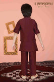 Wine Red Kurta Set with Waistcoat for Boys - Lagorii Kids