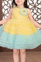 Lemon and sky blue ruffle frock for girls - Lagorii Kids