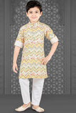 Yellow Bundi Printed Cotton Kurta Set for Boys - Lagorii Kids