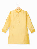 Yellow Kurta Set With Gold Embroidered Jacket For Boys - Lagorii Kids