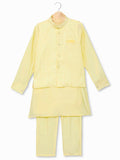 Yellow Kurta Set With Gold Embroidered Jacket For Boys - Lagorii Kids