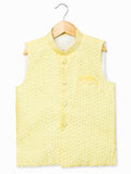 Yellow Kurta Set With Gold Embroidered Jacket For Boys - Lagorii Kids