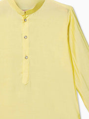 Yellow Kurta Set With Gold Embroidered Jacket For Boys - Lagorii Kids