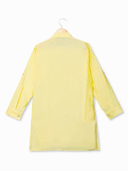 Yellow Kurta Set With Gold Embroidered Jacket For Boys - Lagorii Kids